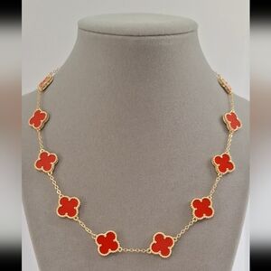 Red enamel four leafs Clover necklace